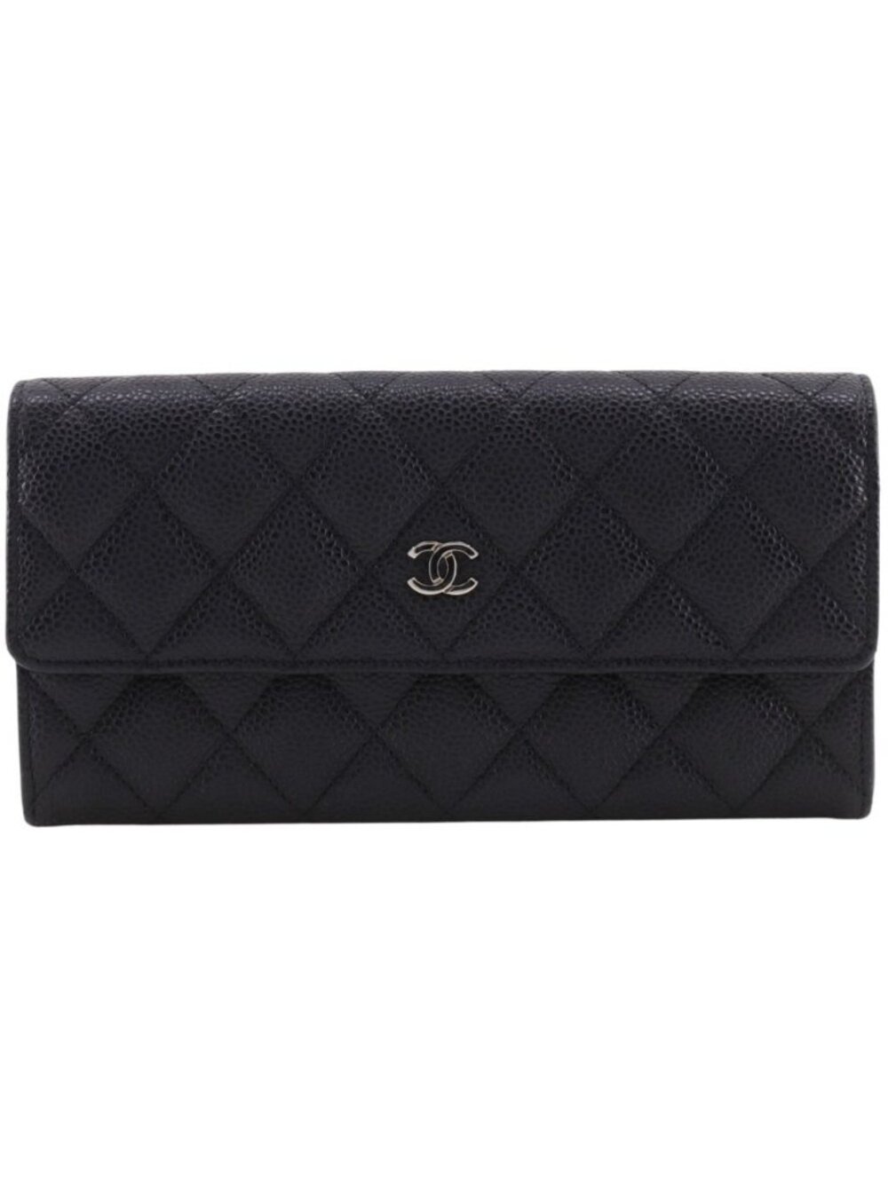 Chanel CC Logo Quilted Caviar Leather Black Wallet